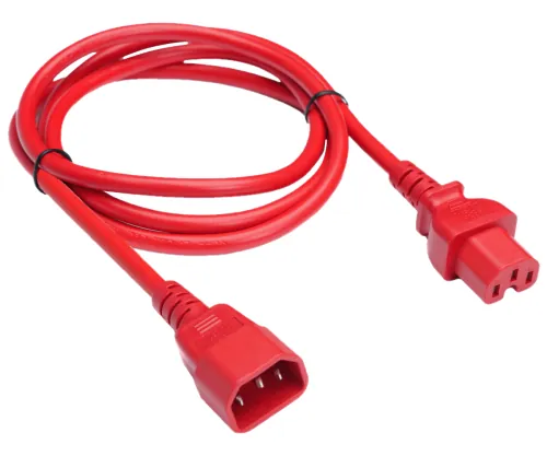 DINIC Warmgerätekabel C14 auf C15, 1mm², 1,5m, rot H05V2V2F3G 1mm², Verlängerung