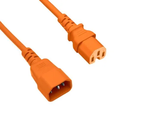 DINIC Warmgerätekabel C14 auf C15, 1mm², VDE, orange, IEC 60320-C14/C15, Verlängerung, 3,00m, orange