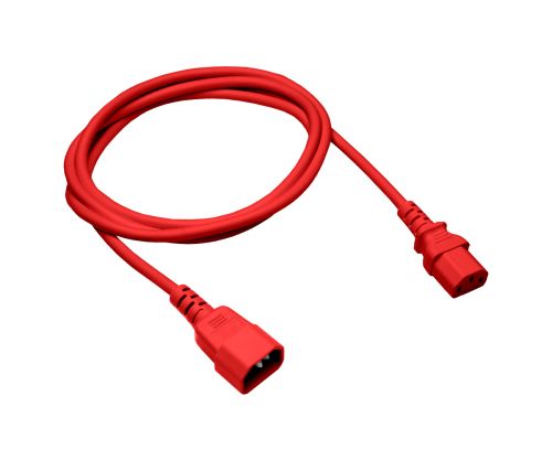 DINIC Kaltgerätekabel C13 auf C14, 0,75mm², Verlängerung, VDE, rot, Länge 1,00m