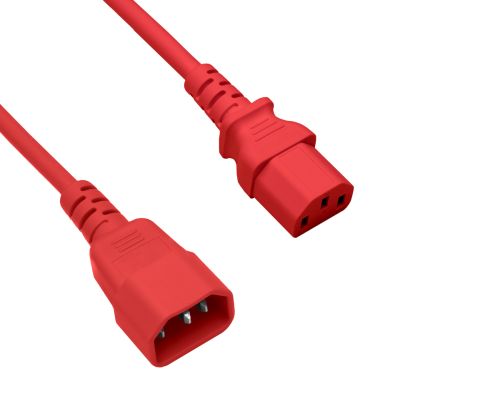 DINIC Kaltgerätekabel C13 auf C14, 0,75mm², Verlängerung, VDE, rot, Länge 1,00m