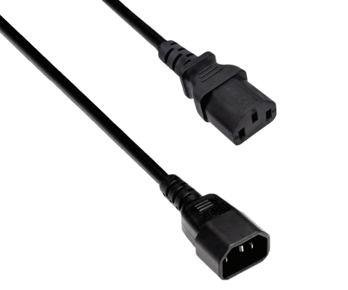 DINIC Kaltgeräte-Verlängerung C13 Stecker auf C14 Buchse, VDE, 0,75mm² schwarz, 1.00m
