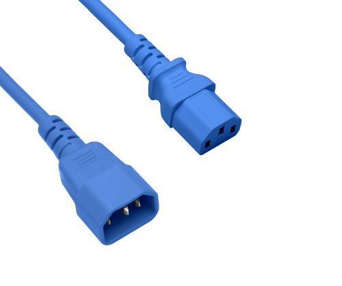 DINIC Kaltgerätekabel C13 auf C14, 0,75mm², Verlängerung, VDE, blau, Länge 1,80m