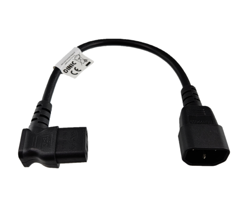 DINIC Kaltgeräte-Verlängerung C13 90° rechts gewinkelt auf C14, schwarz, 30cm