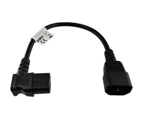 DINIC Kaltgeräte-Verlängerung C13 90° rechts gewinkelt auf C14, schwarz, 30cm