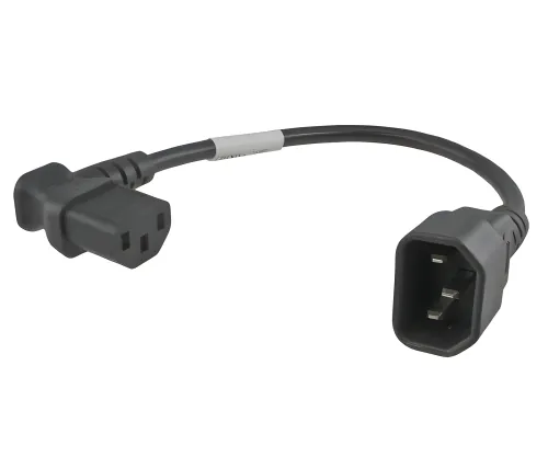 DINIC Kaltgeräte-Verlängerung C13 90° rechts gewinkelt auf C14, schwarz, 30cm