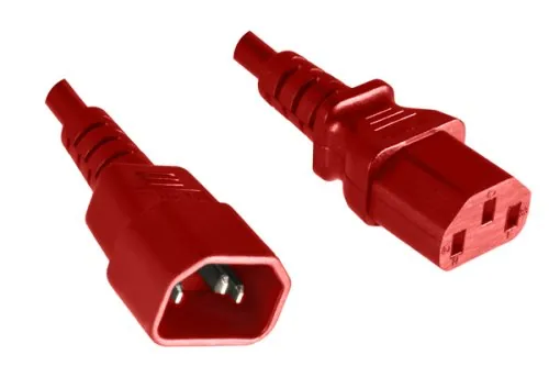 DINIC Kaltgerätekabel C13 auf C14, 0,75mm², Verlängerung, VDE, rot, Länge 1,80m