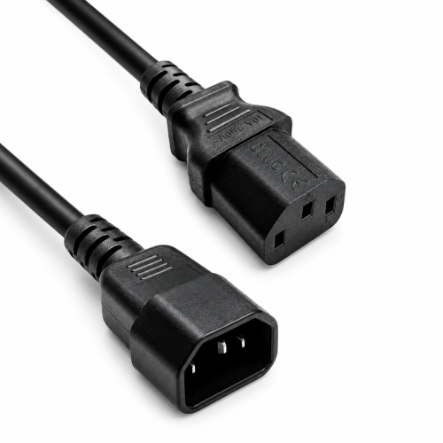 DINIC Kaltgerätekabel halogenfrei, 1mm², VDE, LSZH, C13/C14, Verlängerung, schwarz