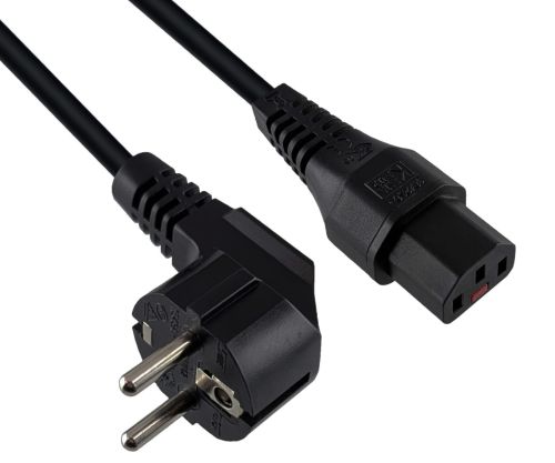 DINIC Netzkabel Schuko auf C13 mit Verriegelung, locking, 1mm², schwarz, 2m