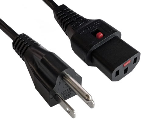 DINIC IEC Lock Netzkabel Amerika USA Typ B auf C13 locking, mit Verriegelung, schwarz, 2m