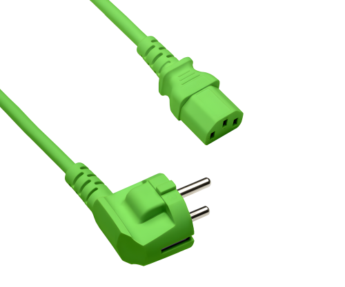 DINIC Netzkabel Europa CEE 7/7 90° auf C13, 0,75 mm², VDE, grün, Länge 0,50m