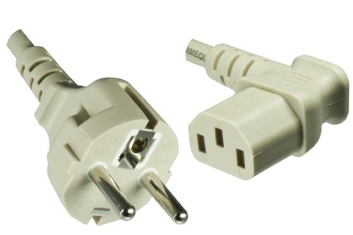 DINIC Netzkabel Europa CEE 7/7 auf C13 abgewinkelt, 0,75 mm², VDE, grau, Länge 1,80m