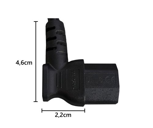 DINIC Netzkabel auf C13 90 Grad nach links abgewinkelt, 1mm², VDE, schwarz, 3m