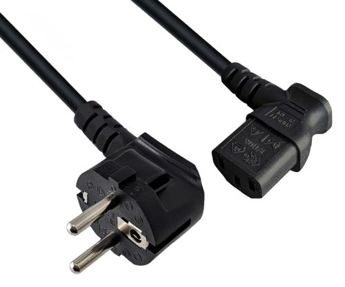 DINIC Netzkabel auf C13 90 Grad nach links abgewinkelt, 0,75mm², VDE, schwarz, 1.80m