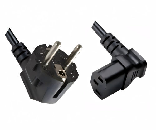 DINIC Netzkabel Schuko auf C13 90 Grad nach oben abgewinkelt, 0,75mm² VDE, schwarz, 1.80m
