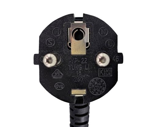 DINIC Netzkabel Schuko auf C13 90 Grad nach oben abgewinkelt, 0,75mm² VDE, schwarz, 1.80m