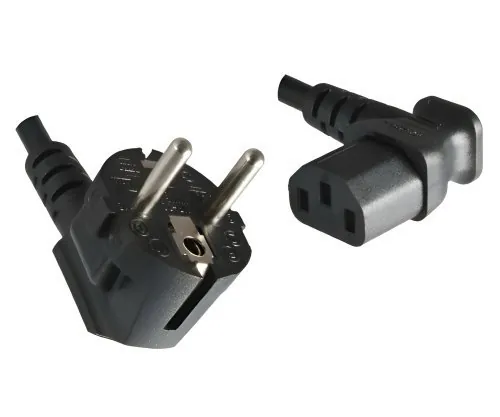 DINIC Netzkabel auf C13 90 Grad nach rechts abgewinkelt, 0,75mm², VDE, schwarz, 1.80m
