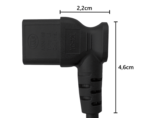 DINIC Netzkabel China Typ I 3pin auf C13 90°gewinkelt, 0,75mm², CCC, schwarz, 1,80m