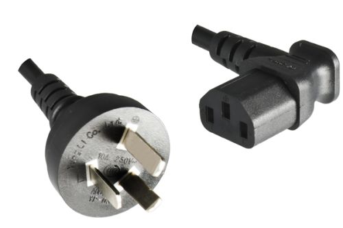 DINIC Netzkabel China Typ I 3pin auf C13 90°gewinkelt, 0,75mm², CCC, schwarz, 1,80m