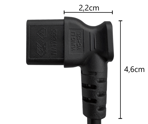 DINIC Stromkabel Netzkabel für Dänemark auf C13 gewinkelt, schwarz, 1,80m