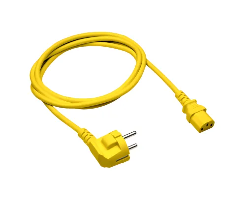 DINIC Netzkabel Europa CEE 7/7 90° auf C13, 0,75 mm², VDE, gelb, Länge 1,80m