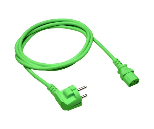 DINIC Netzkabel Europa CEE 7/7 90° auf C13, 0,75 mm², VDE, grün Länge 1,80m