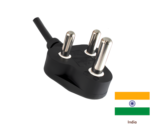 DINIC Netzkabel Indien Typ M auf C13, IND 3pin Typ M/IEC 60320-C13, BIS, schwarz, 3m