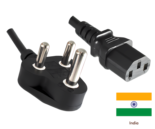 DINIC Netzkabel Indien Typ M auf C13, IND 3pin Typ M/IEC 60320-C13, BIS, schwarz, 3m