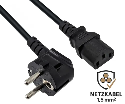 DINIC Netzkabel, extra großen Querschnitt 1,5mm², CEE 7/7 - C13, VDE-zertifiziert, schwarz, 5m