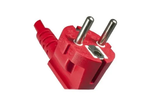 DINIC Netzkabel Europa CEE 7/7 90° auf C13, 1 mm², VDE, rot, Länge 3,00m