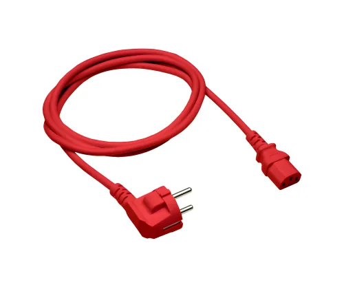 DINIC Netzkabel Europa CEE 7/7 90° auf C13, 1 mm², VDE, rot, Länge 3,00m