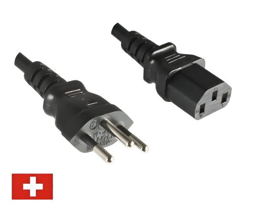 DINIC Stromkabel Netzkabel für die Schweiz auf C13 Kaltgeräte, SEV, 1,80m