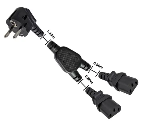 DINIC Y-Netzkabel Schuko auf 2x C13 Kaltgerätestecker, 1mm², schwarz, 2m
