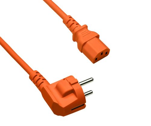 DINIC Netzkabel Europa CEE 7/7 90° auf C13, 0,75 mm², VDE, orange, Länge 1,80m