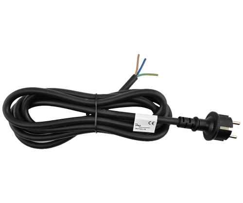 DINIC Netzkabel Gummi / Neopren Schuko auf Open-End, 3cm abgemantelt, 1.5mm², VDE, schwarz, 10m