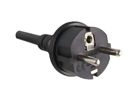 DINIC Netzkabel Gummi / Neopren Schuko auf Open-End, 3cm abgemantelt, 1.5mm², VDE, schwarz, 5m