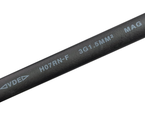 DINIC Netzkabel Gummi / Neopren Schuko auf Open-End , 3cm abgemantelt, 1.5mm², VDE, schwarz, 2m