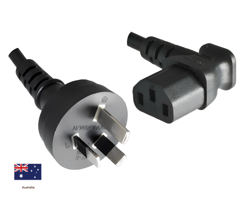 DINIC Netzkabel Australien Typ I auf C13 gewinkelt, 0,75mm², SAA, 1.80m