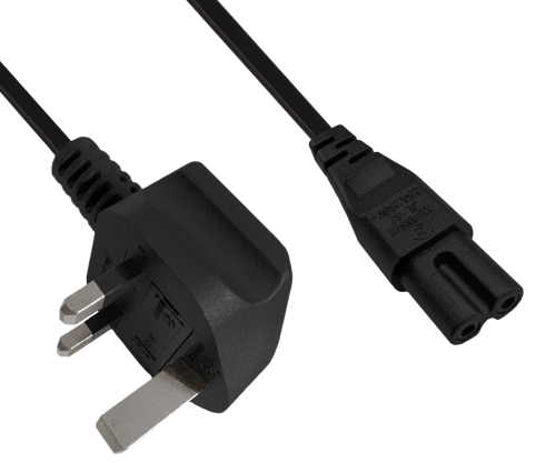 DINIC Netzkabel England UK Typ G 3A auf C7, BSI Kitemark, 1,80m