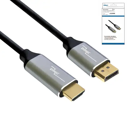 DINIC Premium Displayport auf HDMI Kabel, 4K@60Hz, 3D, HDR, 1x DP auf 1x HDMI Stecker, 1m