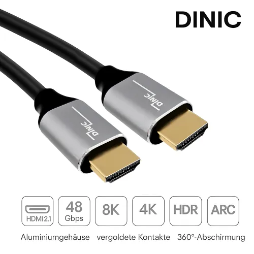 DINIC HDMI 2.1 Kabel, 2x Stecker Aluminiumgehäuse, 48Gbps, 3D, HDR, 4K@120Hz, 8K@60Hz, 3m