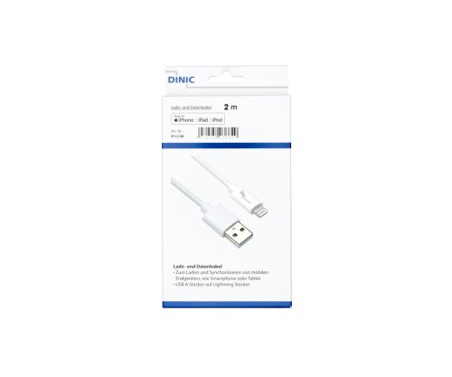 DINIC Lightning auf USB A Kabel, MFI zertifiziert, weiß, DINIC Box, 2m