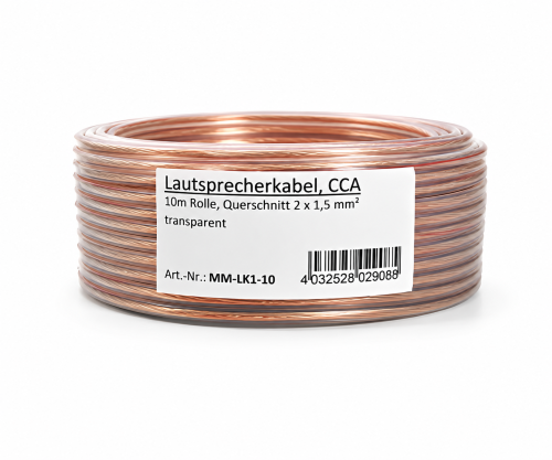 DINIC Lautsprecherkabel transparent CCA, Rolle, Querschnitt 2 x 1,5 mm²