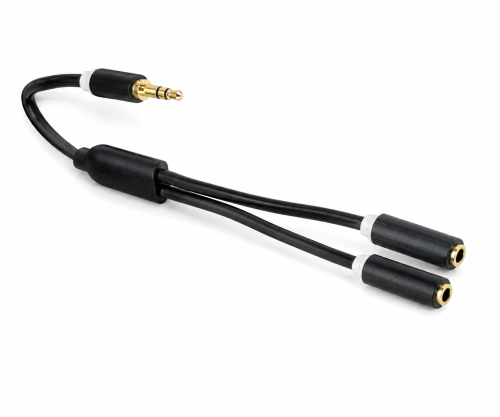 DINIC Audioadapter 3,5mm Klinke St. auf 2x Bu., 0,2m Monaco Range, schwarz
