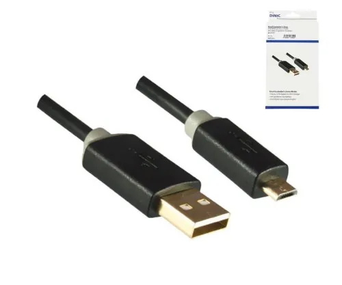 DINIC USB Micro HQ Kabel, A auf micro B Stecker, KB, 1m Stecker vergoldet, schwarz, DINIC Box