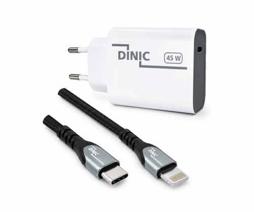 DINIC USB C Netzteil 45W + USB-C auf Lightning Kabel, Schnelllader mit PD3.0 und PPS +Lightning HQ Kabel, DINIC Box, 2m