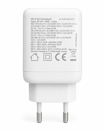 USB C/C/A Ladegerät/Netzteil 65W Schnellladegerät Power Delivery 3.0, PPS-Technologie