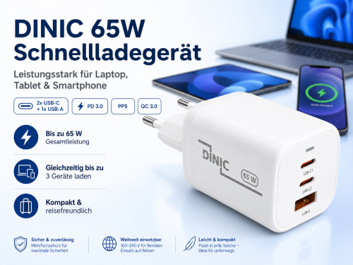 USB C/C/A Ladegerät/Netzteil 65W Schnellladegerät Power Delivery 3.0, PPS-Technologie