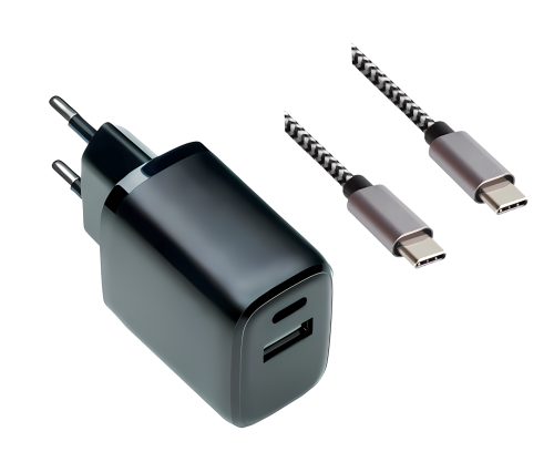USB PD/QC 3.0 Ladeadapter inkl. C-C HQ Kabel 1m 20W, 3,6V~5,9V/3A; 6~9V/2A; 9V~12V/1,5A, Polybag