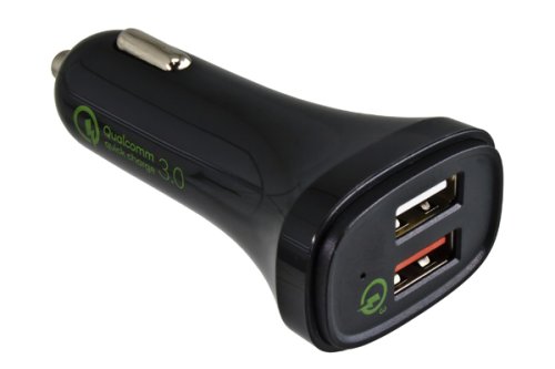 DINIC USB KFZ QC3 Ladeadapter + USB C auf A Kabel, Ausg. 1: 5V 2,4A; Ausg. 2: 5V/3A, 9V/2A, 12V/1,5A, schwarz, 1m
