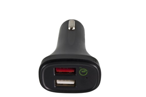 DINIC USB KFZ QC3 Ladeadapter + USB C auf A Kabel, Ausg. 1: 5V 2,4A; Ausg. 2: 5V/3A, 9V/2A, 12V/1,5A, schwarz, 1m